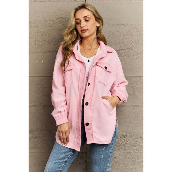 Zenana Outfitters Jackets & Blazers - Zenana All About the Fleece Button-Down Shacket in Dusty Pink S-L QJ-4003D4